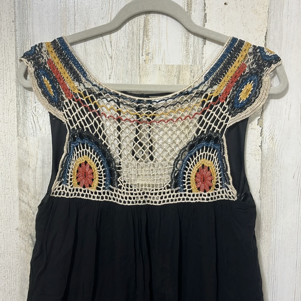 Contempo Casuals Crochet Top Black and Orange Graphic Embellished Mini Dress - Picture 2 of 8